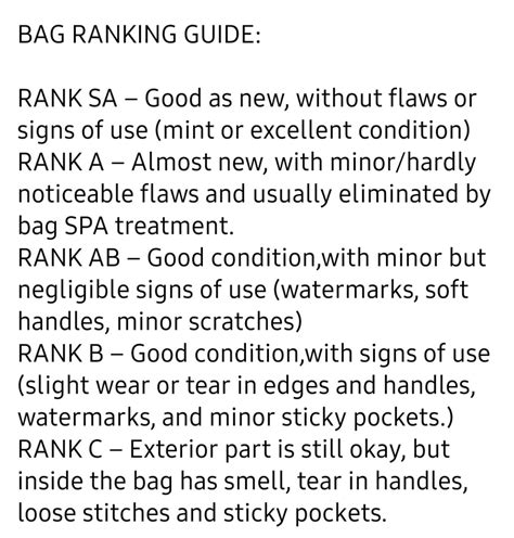 rank ab meaning in bags|rank ab good condition.